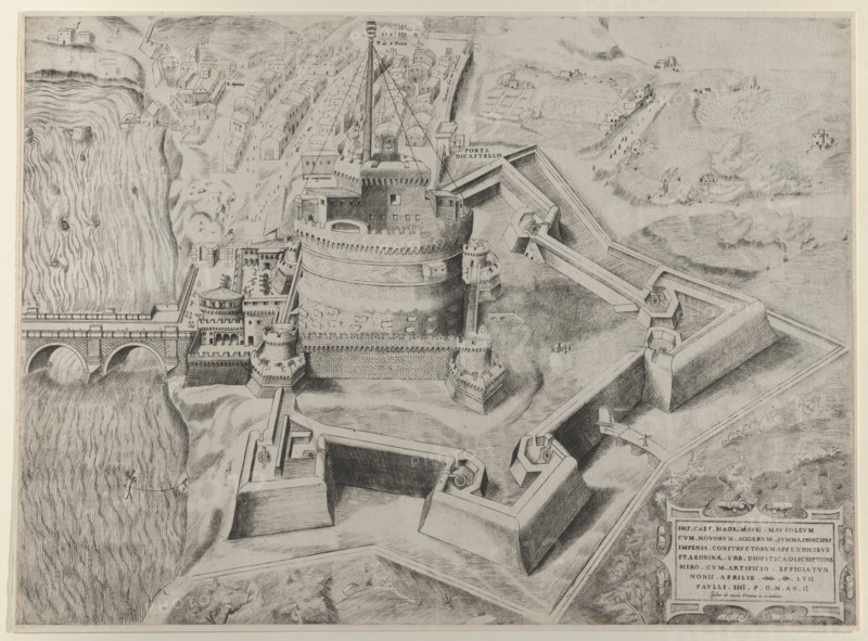 Speculum Romanae Magnificentiae: Castello Sant' Angelo, 1557., 1557. Creator: Giulio de Musi.