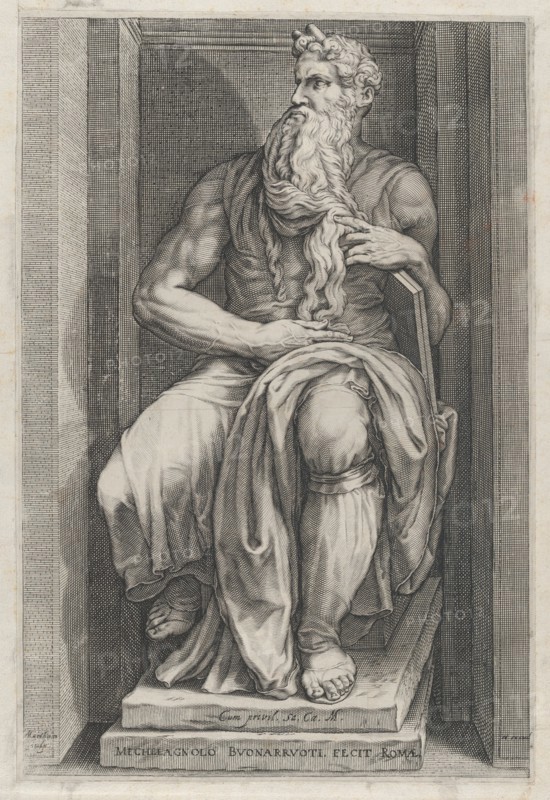 Speculum Romanae Magnificentiae: Moses after the sculpture by Michelangelo, 16th c..., 16th century. Creator: Jacob Matham.