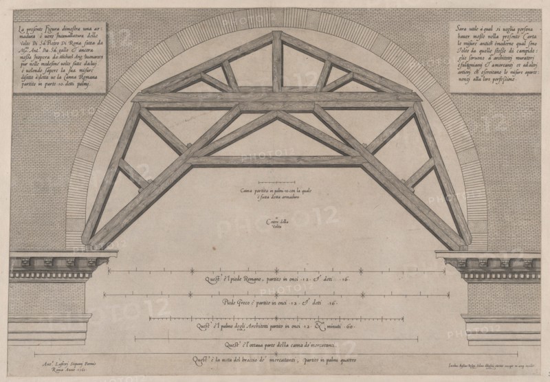 Speculum Romanae Magnificentiae: Wooden Framework to Support Arches in a Building,..., 16th century. Creator: Jacob Bos.