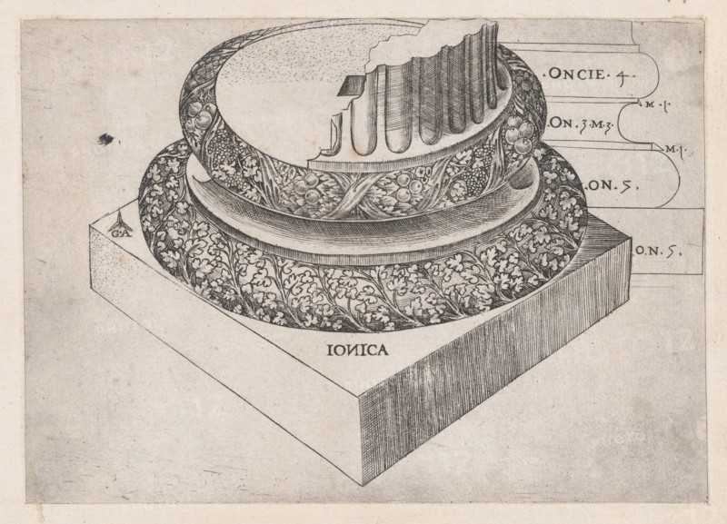 Speculum Romanae Magnificentiae: Ionic base, ca. 1537., ca. 1537. Creator: Master GA.