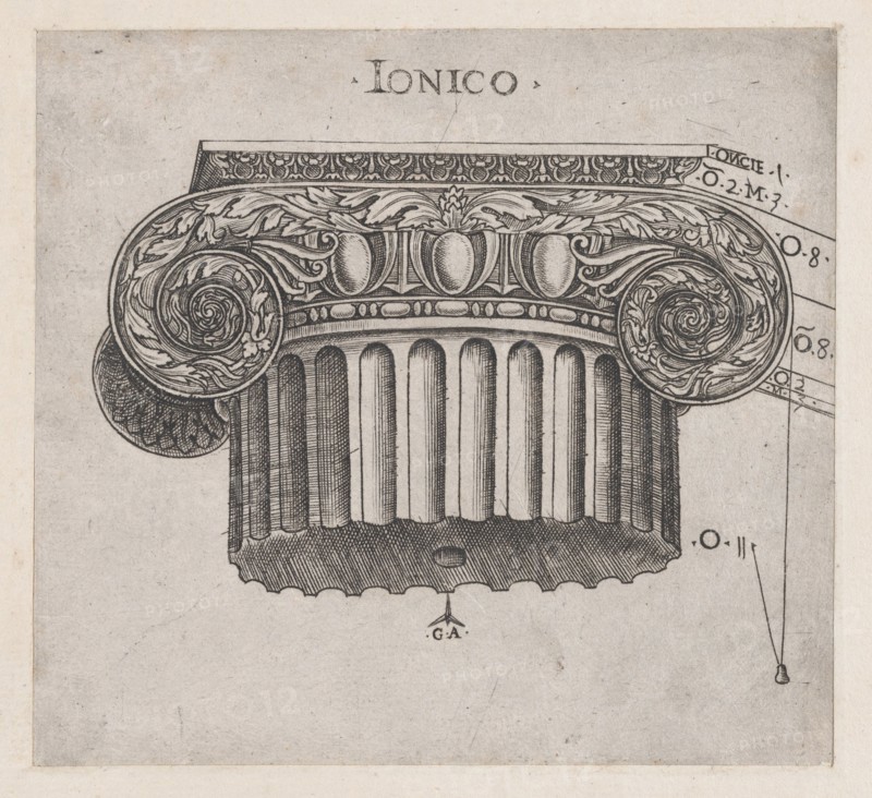 Speculum Romanae Magnificentiae: Ionic capital, ca. 1537., ca. 1537. Creator: Master GA.
