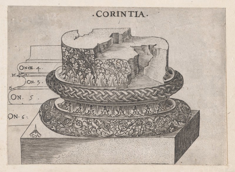 Speculum Romanae Magnificentiae: Corinthian base, ca. 1537., ca. 1537. Creator: Master GA.