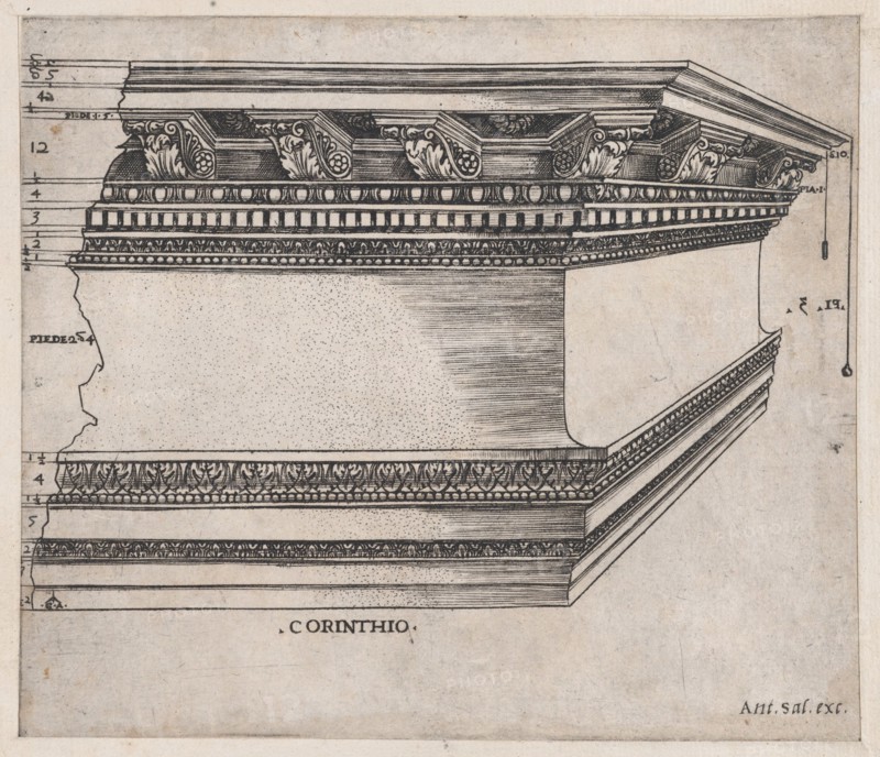 Speculum Romanae Magnificentiae: Corinthian entablature, ca. 1535., ca. 1535. Creator: Master GA.