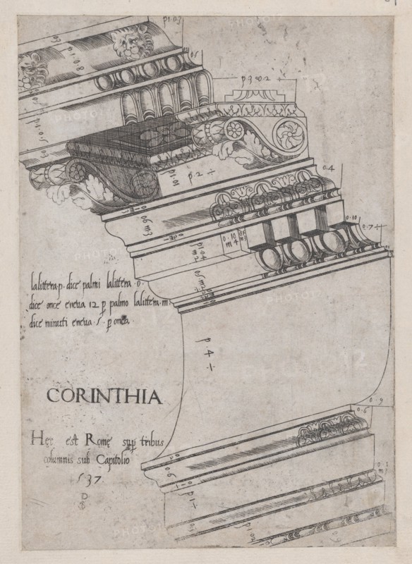 Speculum Romanae Magnificentiae: Entablature from the Temple of Vespasian, Rome, 1537., 1537. Creator: Master PS.