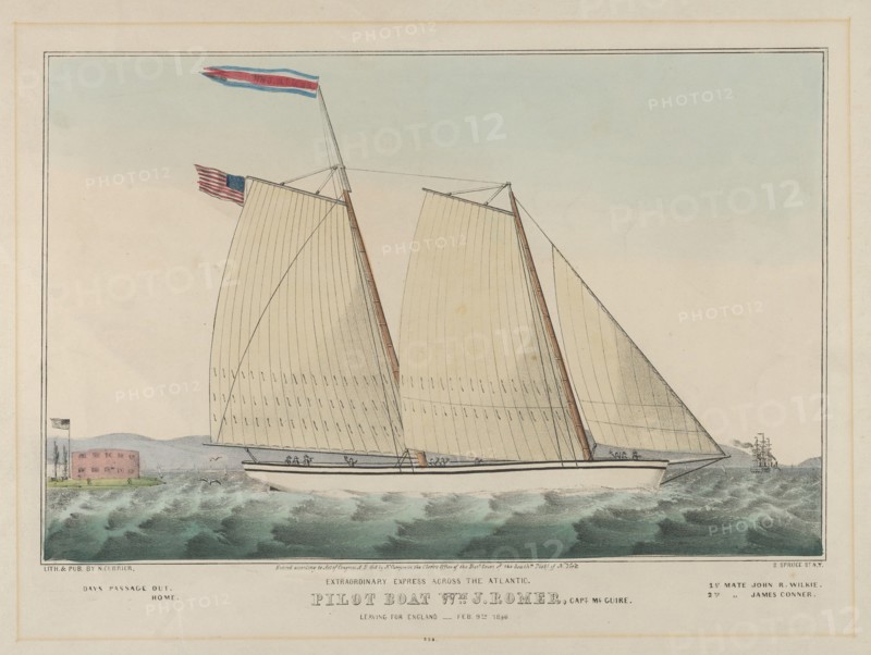 Extraordinary Express Across the Atlantic - Pilot Boat William J. Romer, Captain McGuire, ..., 1846. Creator: Nathaniel Currier.