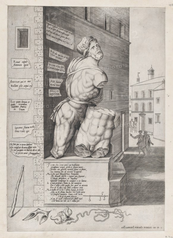 Speculum Romanae Magnificentiae: Statue of Pasquin in the House of Cardinal Ursino, 1550., 1550. Creator: Unknown.
