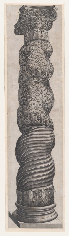 Speculum Romanae Magnificentiae: Grotesque Winding Column in St. Peter's, 16th cen..., 16th century. Creator: Nicolas Beatrizet.