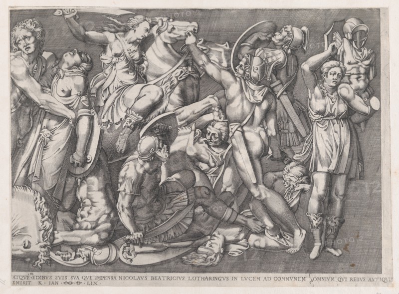 Speculum Romanae Magnificentiae: Battle of the Amazons, 1559., 1559. Creator: Nicolas Beatrizet.