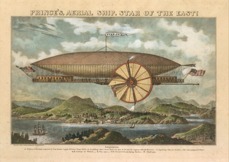 Prince's Aerial Ship. Star of the East!, 19th century., 19th century. Creator: Norris's Lithography.