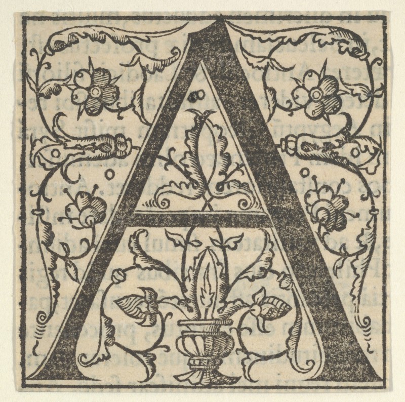 Initial letter A with garlands, mid-16th century., mid-16th century. Creator: Oronce Finé.