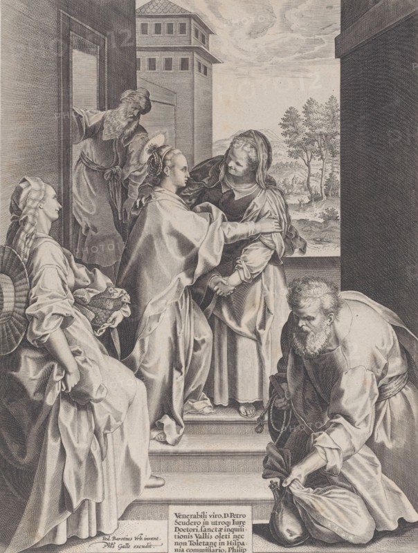 The Visitation, the Virgin and Saint Elizabeth embracing in the center, flanked by other f..., 1589. Creator: Unknown.