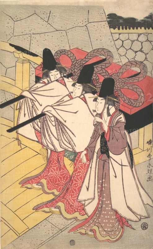 Prince Genji Returning to His Palace where His Wife Awaits Him, ca. 1797., ca. 1797. Creator: Rekisentei Eiri.