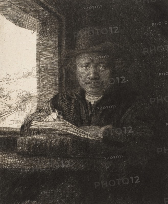 Self-Portrait Etching at a Window, 1648., 1648. Creator: Rembrandt Harmensz van Rijn.