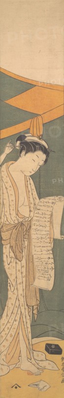 Woman in Night Robe Reading a Letter, 1764-72., 1764-72. Creator: Suzuki Harunobu.