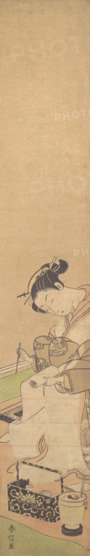An Oiran Seated upon a Bed, Writing a Letter, ca. 1769., ca. 1769. Creator: Suzuki Harunobu.