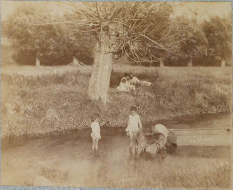 [Three Children and a Dog Playing in the Creek, July 4, 1883], 1883., 1883. Creator: Thomas Eakins.