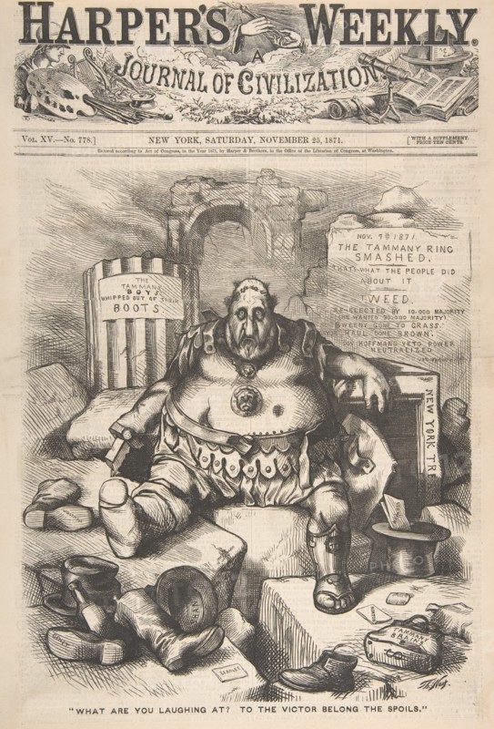 What are You Laughing at? To the Victor Belong the Spoils (from Harper's Week..., November 25, 1871. Creator: Thomas Nast.
