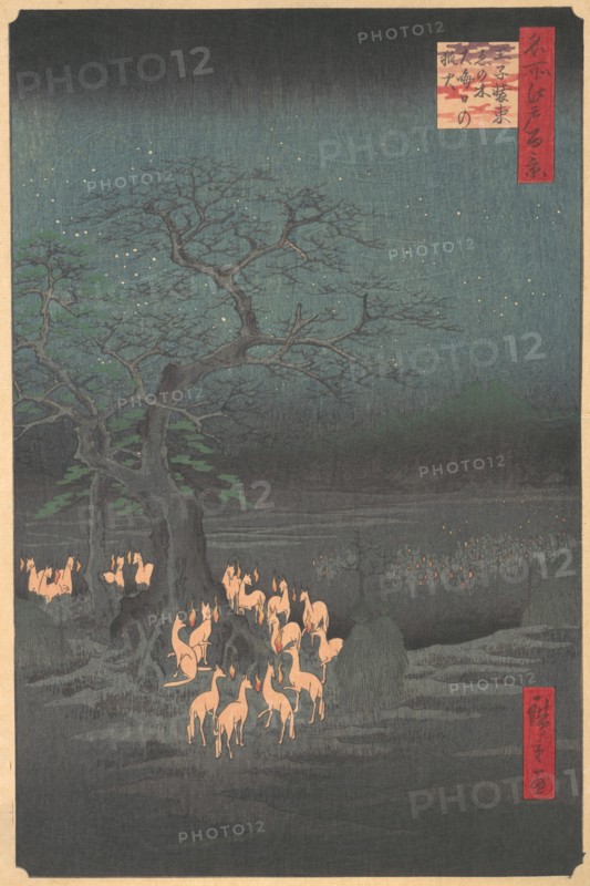 Foxes Meeting at Oji, 1857., 1857. Creator: Ando Hiroshige.