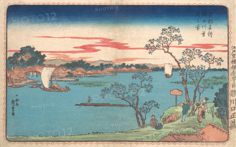 A View of Cherry Trees in Leaf along the Sumida River, 1831., 1831. Creator: Ando Hiroshige.