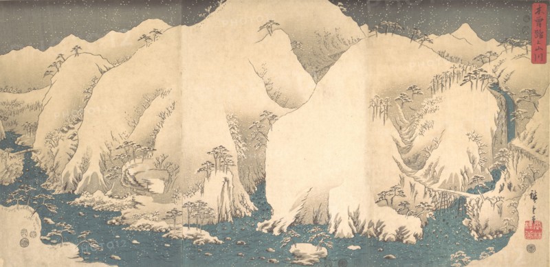 The Kiso Mountains in Snow, dated 8th month of the Snak..., dated 8th month of the Snake year, 1857. Creator: Ando Hiroshige.