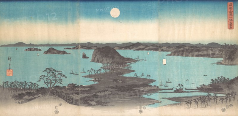 Panorama of the Eight Views of Kanasawa under a Full Moon, 1857., 1857. Creator: Ando Hiroshige.