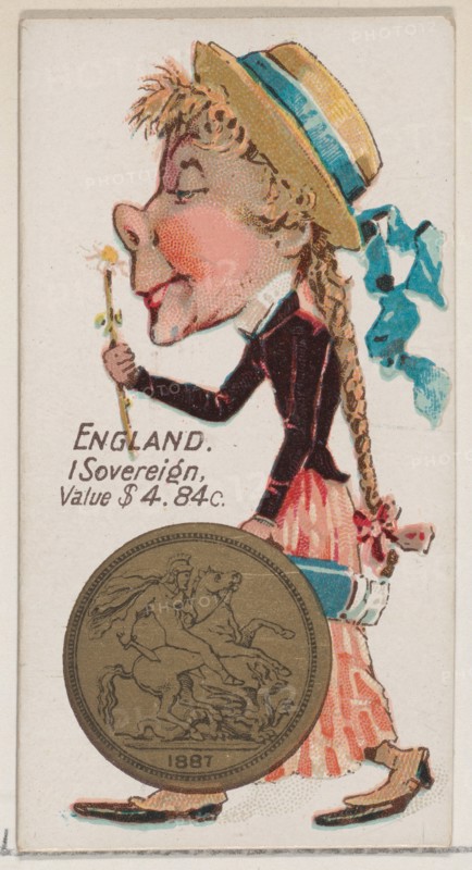 England, 1 Sovereign, from the series Coins of All Nations (N72, variation 1) for Duke bra..., 1889. Creator: Unknown.