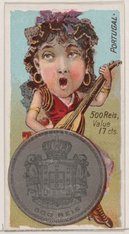Portugal, 500 Reis, from the series Coins of All Nations (N72, variation 2) for Duke brand..., 1889. Creator: Unknown.