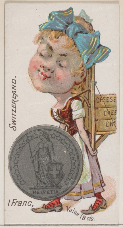Switzerland, 1 Franc, from the series Coins of All Nations (N72, variation 1) for Duke bra..., 1889. Creator: Unknown.