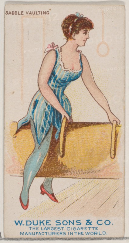 Saddle Vaulting, from the Gymnastic Exercises series (N77) for Duke brand cigarettes, 1887., 1887. Creator: Unknown.