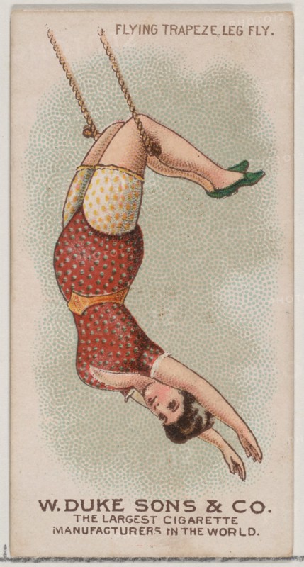 Flying Trapeze Leg Fly, from the Gymnastic Exercises series (N77) for Duke brand cigarette..., 1887. Creator: Unknown.