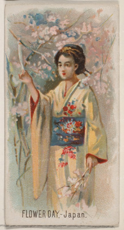 Flower Day, Japan, from the Holidays series (N80) for Duke brand cigarettes, 1890., 1890. Creator: George S. Harris & Sons.
