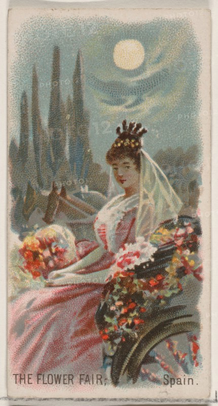 The Flower Fair, Spain, from the Holidays series (N80) for Duke brand cigarettes, 1890., 1890. Creator: George S. Harris & Sons.