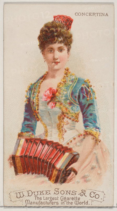Concertina, from the Musical Instruments series (N82) for Duke brand cigarettes, 1888., 1888. Creator: Schumacher & Ettlinger.