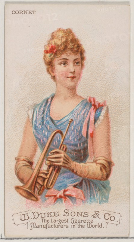 Cornet, from the Musical Instruments series (N82) for Duke brand cigarettes, 1888., 1888. Creator: Schumacher & Ettlinger.
