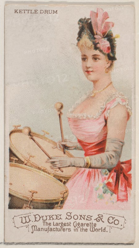 Kettle Drum, from the Musical Instruments series (N82) for Duke brand cigarettes, 1888., 1888. Creator: Schumacher & Ettlinger.