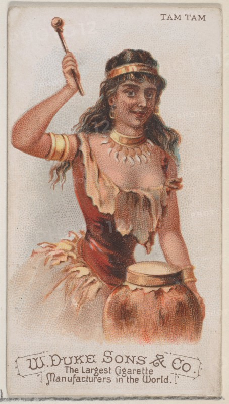 Tam Tam, from the Musical Instruments series (N82) for Duke brand cigarettes, 1888., 1888. Creator: Schumacher & Ettlinger.