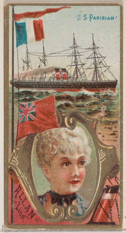 Steamship Parisian, Allan Line, from the Ocean and River Steamers series (N83) for Duke br..., 1887. Creator: Unknown.
