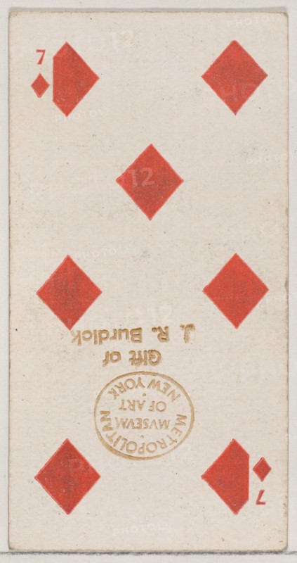 Seven Diamonds (red), from the Playing Cards series (N84) for Duke brand cigarettes, 1888., 1888. Creator: Unknown.