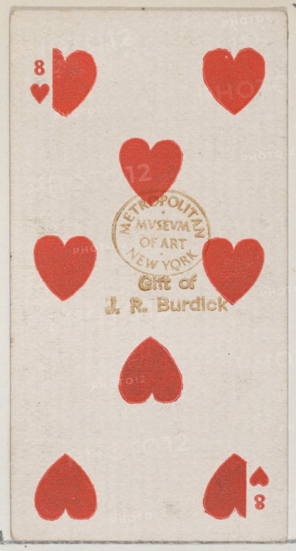 Eight Hearts (red), from the Playing Cards series (N84) for Duke brand cigarettes, 1888., 1888. Creator: Unknown.