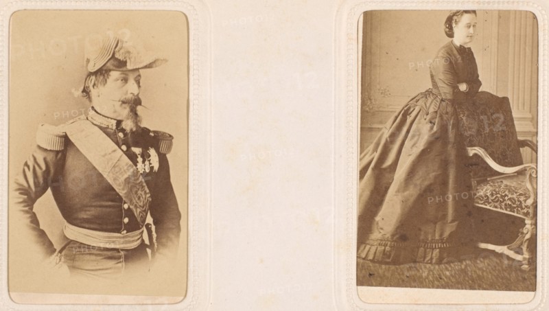 [Carte-de-Visite Album of Prominent Personages], 1860s-70s. [Emperor Napoleon III of France, and Empress Eugenie].