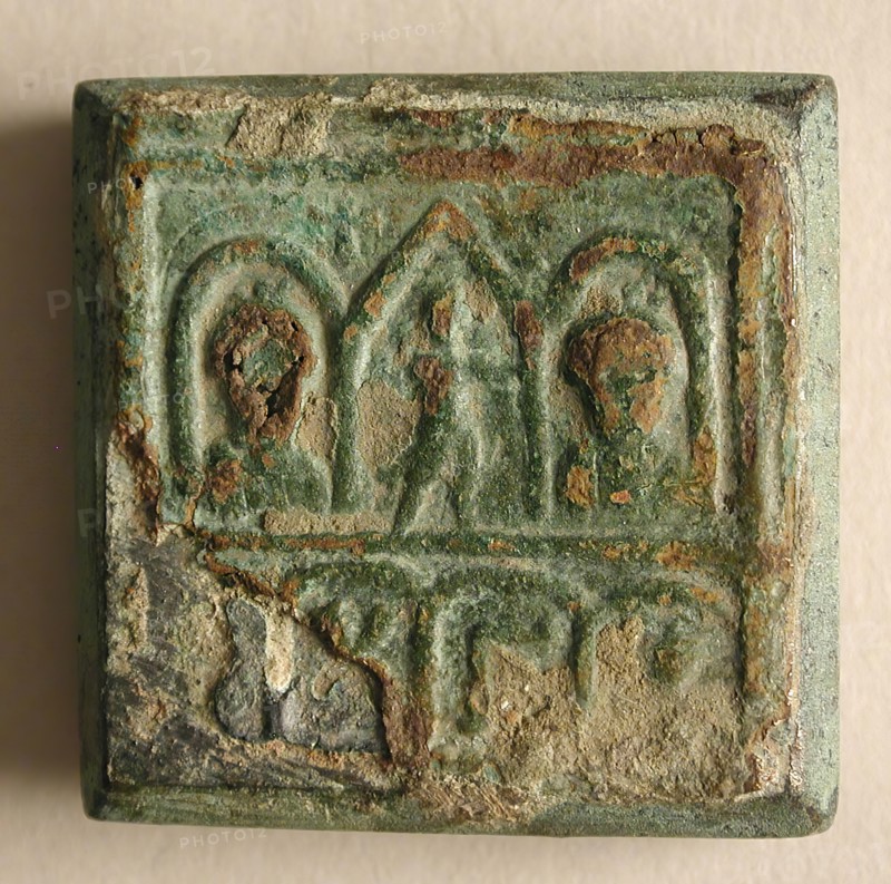 Copper-Alloy Balance Weight with Figures in an Architectural Setting, Byzantine, 5th-6th century.