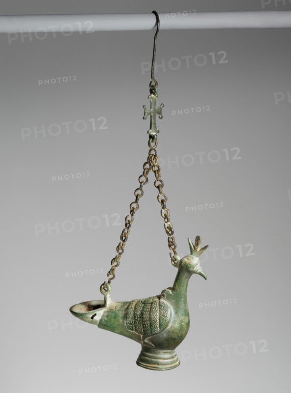 Hanging Lamp in the Form of a Peacock, Byzantine, 6th-7th century. The peacock became a Christian symbol in the 300s.