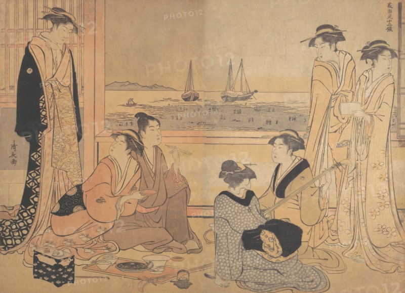 A Party of Merrymakers in a Tea-house at Shinagawa, ca. 1783.