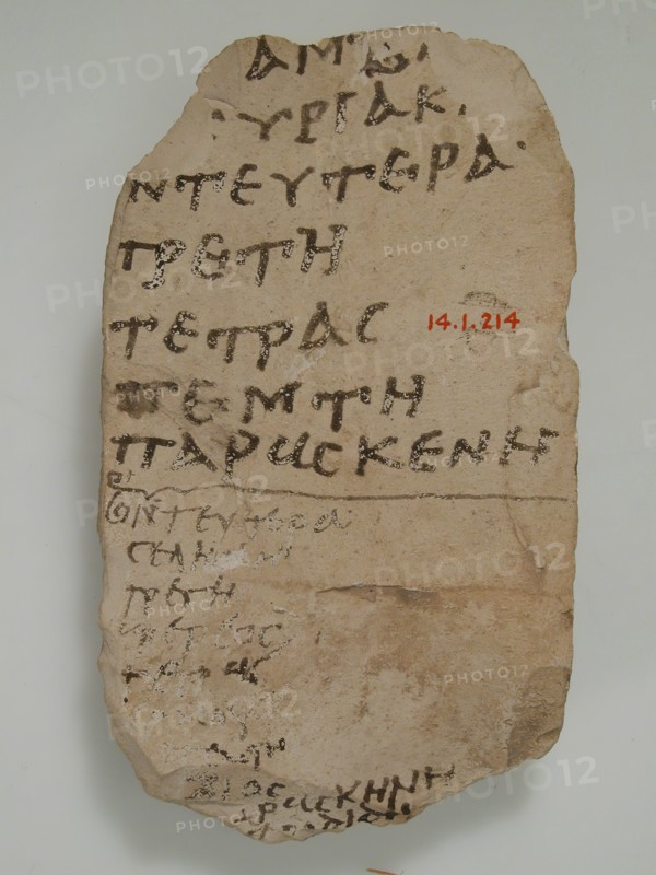 Ostrakon with Lists of the Days of the Week, Coptic, 580-640.