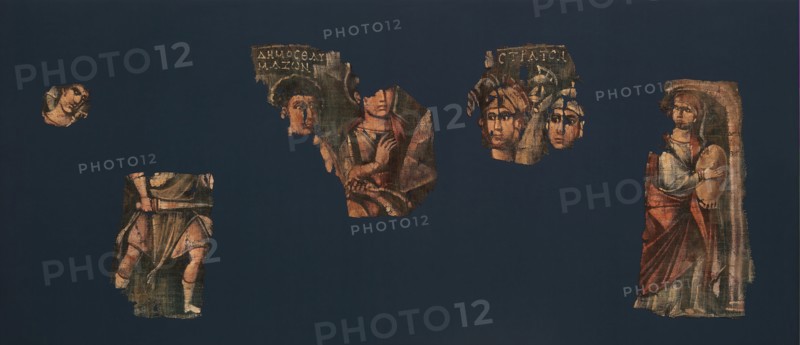 Exodus Painting, five elements from a painted hanging depicting the Crossing of the Red Sea, Byzantine, A.D. mid-2nd-mid-4th century.
