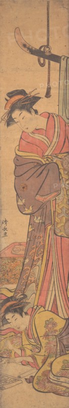 Young Woman Looking over Shoulder of Another who is Writing a Letter.