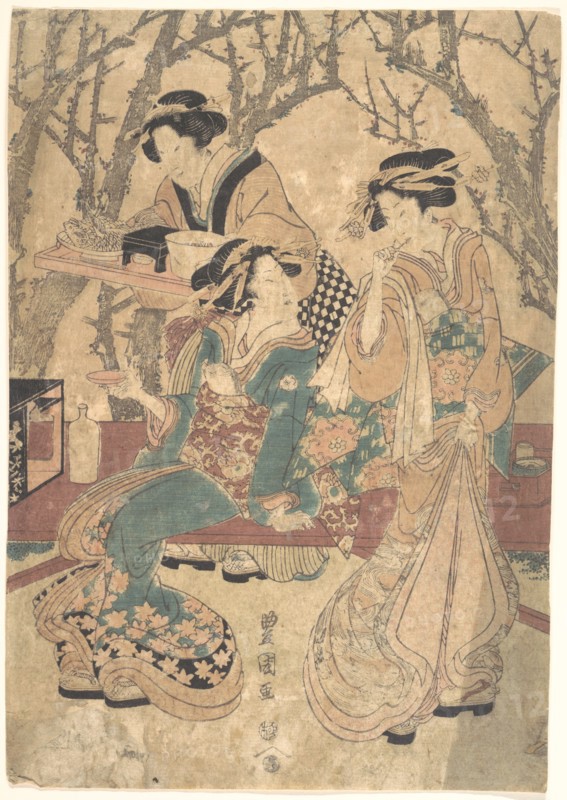 Three Women Dining Before a Group of Trees.