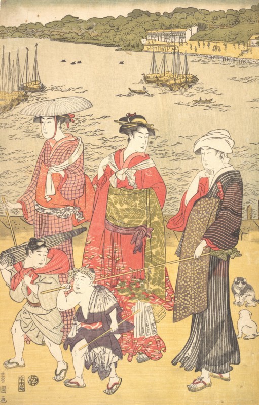 Women at Takanawa Beach, ca. 1790s.