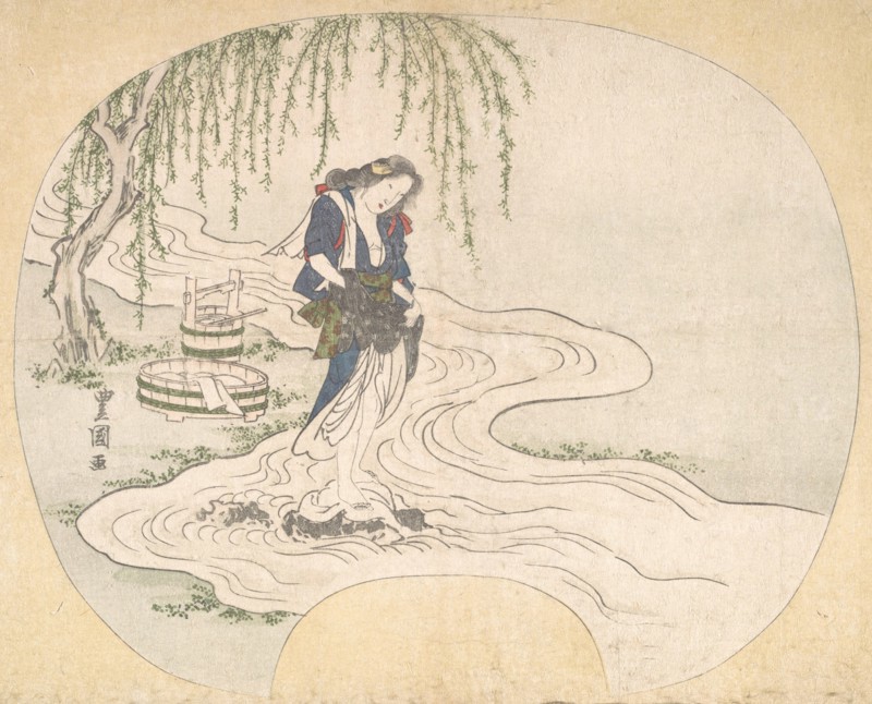 A Woman Stands on a Rock in a Stream Washing Clothes, ca. 1828.