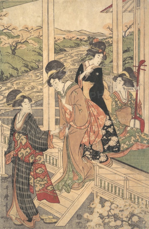 Group of Women on the Engawa of a Country House, in the time of the Cherry Blossoming, ca. 1806.